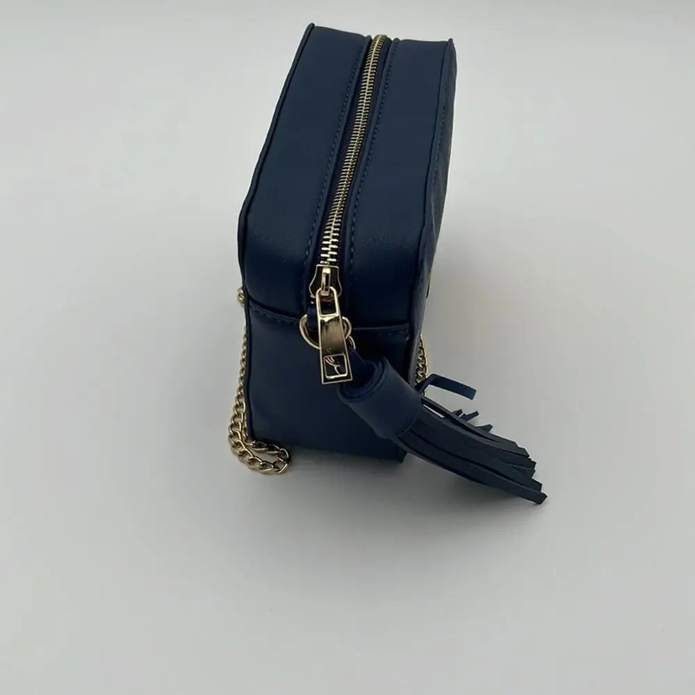 Olive Miller Heart Eye Smily Face Emoji Crossbody Bag Blue Yellow Gold - Picture 6 of 6